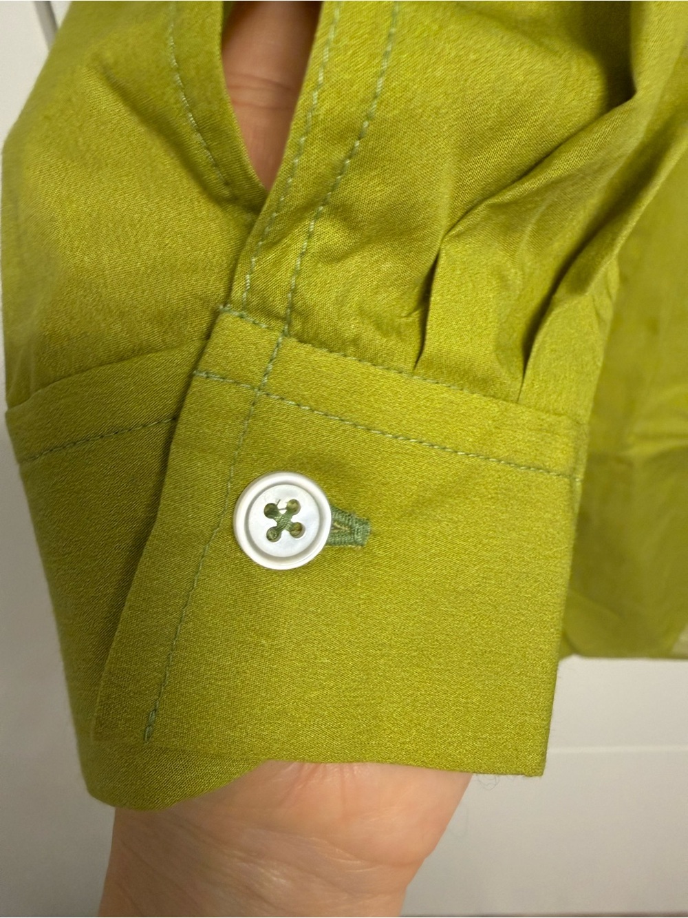 Rebecca Minkoff size S Greene Lime-Green Blouse 100 procent cotton - Picture 5 of 5